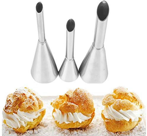 BSTCAR Set of 3 Silver Stainless Steel Round Cake Icing Nozzles, Piping Tips, Baking Tool