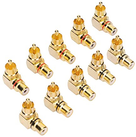 VBESTLIFE 10 Stück Rechtwinkliger Cinch-Adapter, Cinch-Stecker auf Cinch-Buchse, Rechtwinkliger Steckeradapter, 90-Grad-Cinch-Adapter für Fernseher, DVD-Player, Heim-Audiosystem