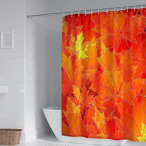 Banemi Duschvorhang Kurz, Duschvorhang Edel Orange Rot Polyester Ahornmuster Duschvorhang für Damen 165X180cm