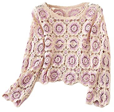 Cárdigan de punto de ganchillo con botones para mujer, suéter de manga larga con cuello en V, hueco, para playa, diseño floral