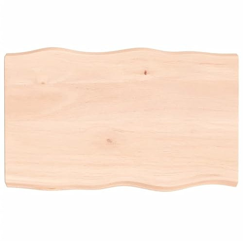 SKM Tablero de mesa 80 x 50 x 6 cm, madera maciza de roble sin tratar, borde de árbol, peso: 9,65 kg, 363877
