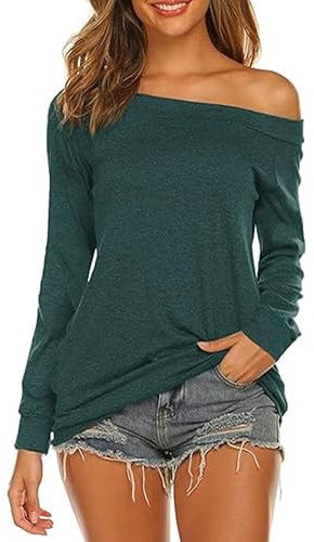 Rongseng Långärmad skjorta damer axellös topp elegant långärmad topp sexig axelfri tröja casual lång skjorta blus tunika trendig t-shirt sweatshirt