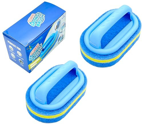 KOKSI Cepillo de limpieza de 2 piezas para baño, cocina, bañera, inodoro, limpiador multiusos de esponja de ducha con mango ergonómico