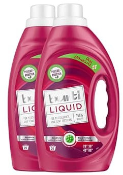 2er Pack Burti Liquid Feinwaschmittel flüssig (2 x 1,45l) - mit Faser Schutz für pflegeleichte & feine Textilien, schützt gleichzeitig die Farben, ohne Mikroplastik, für ca. 52 Waschladungen