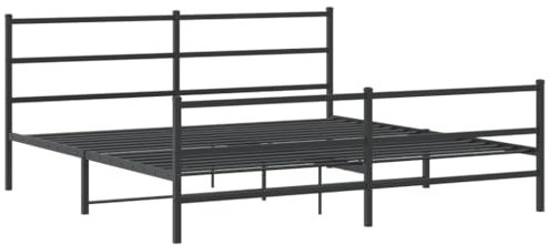 vidaXL Metal Bed Frame-Double Bed with Headboard/Footboard, Steel Construction, Black, 193x203 cm, Under-bed Storage