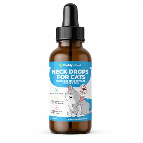 Neck Drops for Cats – 50ml Herbal Coat Care Solution with Sage, Thyme & Dimethicone – Easy-to-Use Pipette for Gentle Grooming Support & Weekly Fur Maintenance