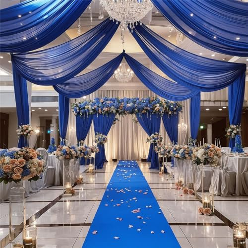 Surwin Tende da Soffitto per Matrimoni Tessuto Chiffon per Drappeggio per Arco Nuziale Tulle Matrimonio Giardino Mantovana Tenda Tende Voile per Decorazioni Feste (150 * 600cm(20FT),Blu Reale)