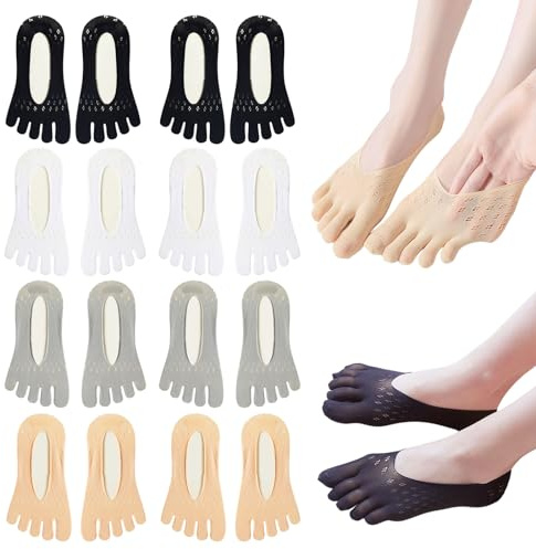 UILYNIU 8 Paia Calze Con Dita Donna Calzini Corte Cotone, Calze Invisibili da Donne, Donna Sport Performance Trainer Calze con taglio basso,per Yoga, Pilates, Barre, Fitness(4 colori)