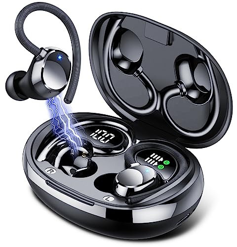 QXQ Auriculares Inalambricos Deportivos, 60H Cascos Bluetooth 5.3 HiFi Estéreo con 4HD Micro y Cancelacion Ruido, Cascos Inalambricos Bluetooth con IP7 Impermeable Dual LED Pantalla