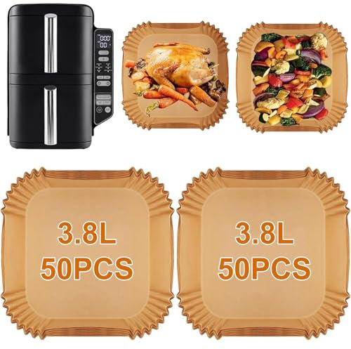 100 Stück Airfryer Backpapier für Ninja Double Stack XL SL300EU, Backpapier Heißluftfritteuse für Ninja Foodi 7,6L Dual Zone Air Fryer, Heißluftfritteuse Zubehör für Ninja SL300EU