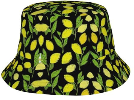 OTTKGGA Chapeau cloche jaune citron frais chapeau de pêcheur chapeau de soleil extérieur chapeau de soleil chapeau large bord pliable été plage voyage unisexe, Noir , Taille unique