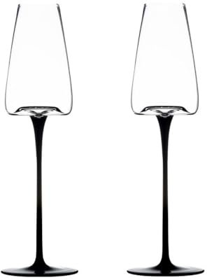 ZZlei2yu-12 bicchieri da vino Bicchiere da champagne con fondo concavo, set di 2 flute da champagne con manico nero, capacità 9,13 once for feste di matrimonio Coppe da Dessert e Champagne