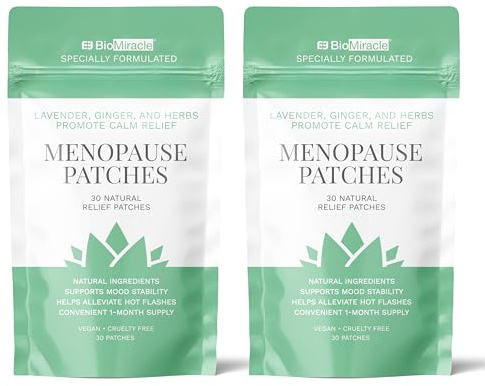 BioMiracle 30 Natural Rellief Menopause Patches Lavender, Ginger, and Herbs Promote Calm Relief, Vegan + Cruelty Free (Two Pack)