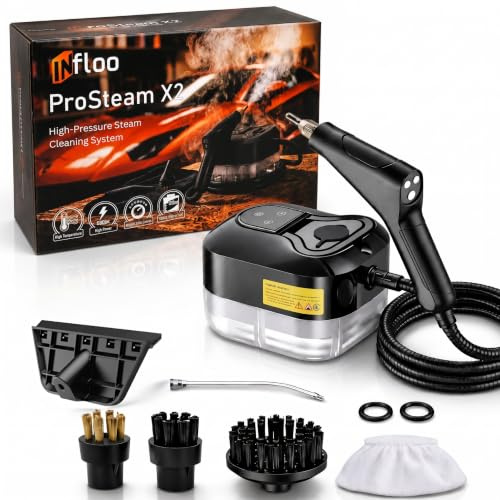 INfloo ProSteam X2 Limpiadora de Vapor 2500 W, Vaporeta Multiusos con Depósito 1,2 L y Presión 4,5 Bar, Limpieza a Vapor para Coche, Tapicería, Juntas, Cocina, Baño, Suelos y Ventanas
