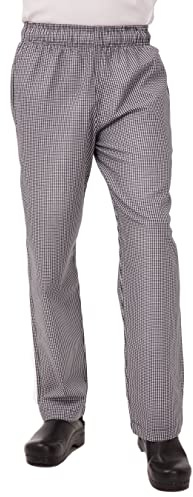 Chef Works Essential Unisex Baggy Pants - Large / L / Lrg - Small Black Check Design, Waist Size: 38-40 inch, Polycotton, Men's & Women's Chef Pants, 3 Pockets, A026-L