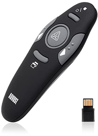 August LP205 Wireless Presenter schnurloser Powerpoint Presenter Remote PPT Diashow bis zu 15m, Fernbedienung mit Highlighter Etui und Shortcuts- für Windows/Mac/Linux -umweltfreundliche Materialien