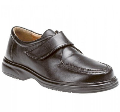 Roamers Jaden Mens Leather Wide (E) Fit Touch Fasten Shoes Black