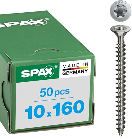SPAX Holzbauschraube aus Edelstahl rostfrei A4, 10,0 x 160 mm, 50 Stück, T-STAR plus, Senkkopf mit Fräsrippen, Vollgewinde, CUT-Spitze, 1208001001605