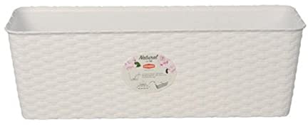 Stefanplast 73500 Blumentopf Balkon-Blumenkasten Natural mit Selbstbewässerungssystem 50 x 18 x 16 cm in weiß
