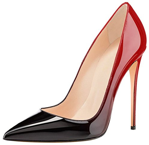 Elashe - Escarpins Femmes - Chaussures Stilettos - 12CM Talon Aiguille - Femme Chaussure Escarpin Talons Hauts Bout Fermé Noir-Rouge EU35