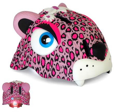 Crazy Safety Casque de vélo pour enfants | Casque enfants 2-7 ans pour vélo, skateboard, cyclisme, vélo de course, trottinette, rollers | Casque 3D animalier léger et ajustable 49-55 cm (Léopard Rose)