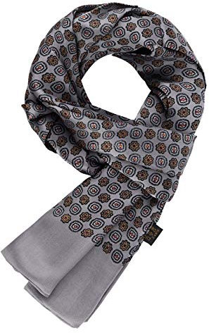 WANYING Edler 100% Seide Herrenschal 11 Momme Herren Seidenschal Schaltuch für Sommer Übergangssaison Casual Business 155×26cm - Geblümt Grau