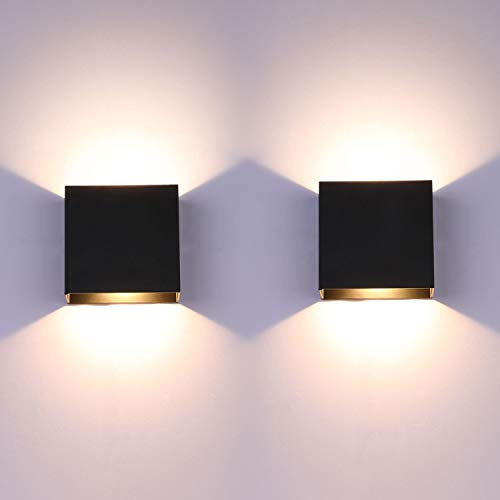 Glighone 2Pcs LED Wall Lights Indoor Up Down Wall Lamp Wall Wash Light Modern Wall Sconce Lighting Black 6W Aluminum for Living Room Bedroom Hallway Corridor, Stairs, Warm White