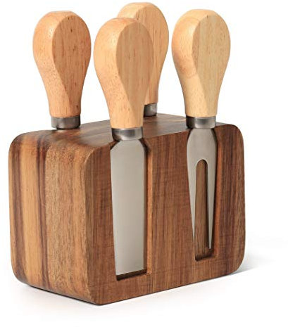 Becko Cheese Knife Block Set with Wooden Handle & Wooden Magnetic Block Stand for Party Picnic