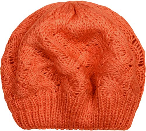 styleBREAKER Gorro de Punto para Damas con Trenza, Invierno, Boina, Gorra Francesa 04024166, Color:Naranja