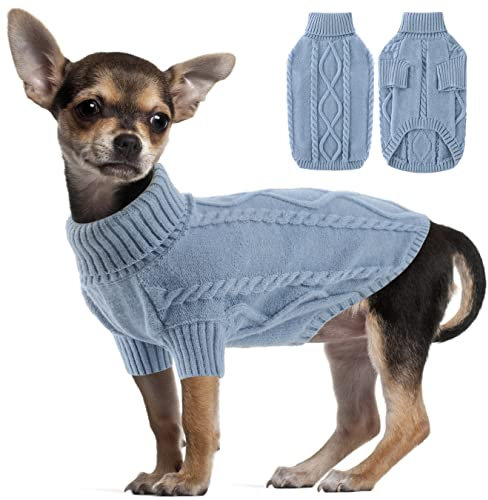 Haustiere Hundepullover Kleine Hunde, Rollkragen Haustier Pullover, Katzenpullover Kleidung Haustiermantel Welpenpullover für Kleine, Pomeranian, Chihuahua, Bulldogge, Dackel, Mops, Yorkie HazeBlue L