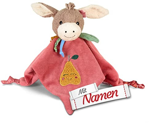 Sterntaler Schmusetuch Mädchen personalisiert Esel Emmily - mit Namen Bestickt, Schnuffeltuch und Kuscheltuch 26 cm, Tröster Form, Geschenk-Idee zur Geburt Taufe Geburtstag