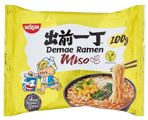 NISSIN Demae Ramen – Miso, Einzelpack, Instant-Nudeln japanischer Art, mit Miso-Geschmack und asiatischen Gewürzen, vegan, schnell und einfach zubereitet, asiatisches Essen (1 x 100 g)