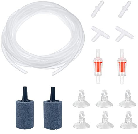 FuninCrea Fish Tank Air Pump Accessories, Aquarium Air Pipe Set with 15 Feet Oxygen Tube, Air Stone, Check Valve, Suction Cup and Connecting Pipe for Aquarium Air Pump (A)