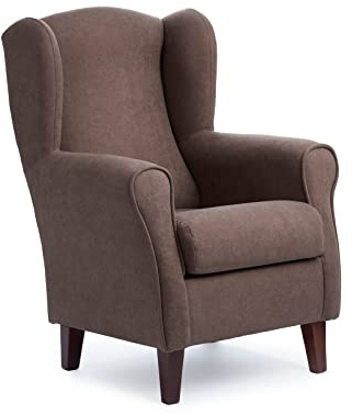 Sillonea - Sillón Orejero Roma, butaca pequeña para salón. Sillón de Lectura Individual, Ideal para Ver la TV/Leer. Medida: 100x74x77cm. Tapizado con Tela Antimanchas. (Marrón, Nogal)