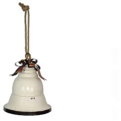 Campana grande natalizia in metallo con ciondolo in juta rossa da appendere con fiocco in metallo, 33 cm x h. 39 cm vintage anticato Albero Natale (Bianco)