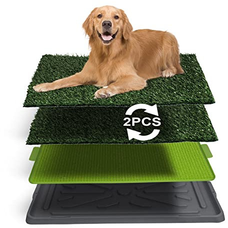Hunde-Grasunterlage mit Tablett, Welpenrasentöpfchen, wiederverwendbare Trainingspads für drinnen und draußen, Welpenpflaster für große und kleine Haustiere, Hundetoilette (69.3x45.7 cm)