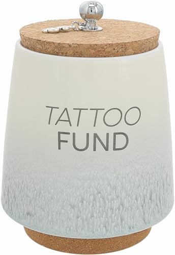 Pavilion Gift Company - Tattoo Fund 6.5-inch Unique Ceramic Piggy Bank Savings Bank Money Jar with Cork Base and Cork Lid, Ombre Gray