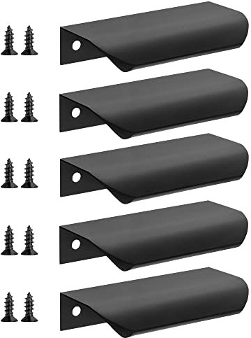 Malimali 5 Pack Black Kitchen Cupboard Edge Pulls for Cabinets and Drawers, 80mm Wardrobe Door Handles Modern Aluminum Bathroom Cabinet Handles, Matte Black