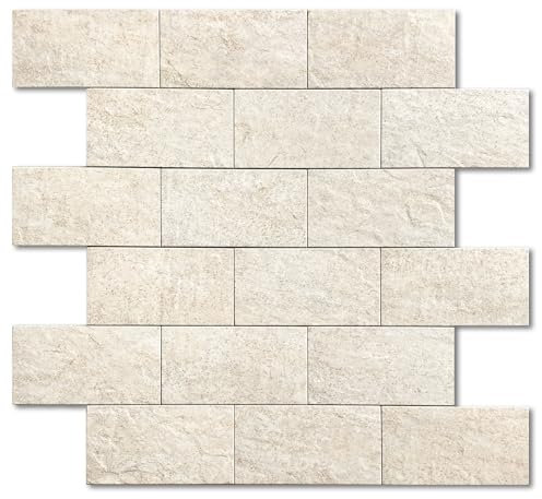 M MOFIT Marble Stick on Subway Tiles for Kitchen,Self Adhesive Tile Stickers Peel and Stick Wall Tiles Waterproof (Beige 10 Sheets)