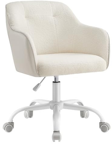SONGMICS Homeoffice Stuhl, Drehstuhl, Schreibtischstuhl, höhenverstellbar, bis 110 kg belastbar, atmungsaktiver Sherpa-Stoff und PU, für Arbeitszimmer, Schlafzimmer, cappuccinobeige OBG019W01