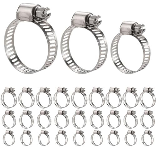 30 Pièces Collier de Serrage Acier Inoxydable 304 Collier de Serrage Métallique Réglable Convient Pour Les Tuyaux de Gaz Réservoirs d'eau Tuyaux Automobiles 10-16mm 13-19mm 16-25mm