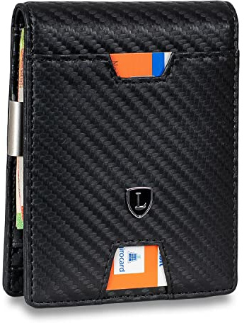 Lederhand® iSlim Wallet - Glattleder Geldbeutel mit Geldklammer und Münzfach, 9 Kartenfach Premium Geldbörse - Slim Wallet mit RFID NFC Schutz - Farbe Carbon