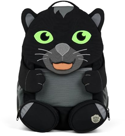 Affenzahn Amigo grande mochila infantil sostenible 3-5 años guardería 8L funcional y divertida Pantera - Negro