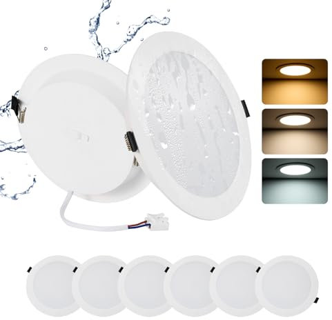 Grebeam 6 Pack 16W LED Downlights Ceiling, IP44, 1400LM, Spot Lights for Ceiling, 3000K Warm/4000K Neutral/6000K Cool Adjustable, Cutout Ø145-160mm, Recessed Ceiling Lights for Bathroom