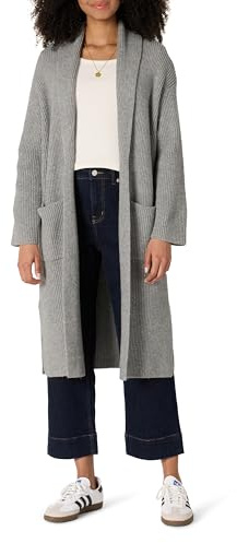 Amazon Essentials Women's Oversized-Fit Long Cardigan with Pockets Cotton Blend Textured Knit, Medium Grey Heather, S