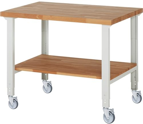 eurokraft pro | Banco da lavoro mobile Serie 7000 | 4 rotelle pivottanti | ripiano | pannello largh x prof 1250 x 900 mm
