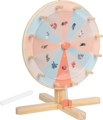 small Foot Glücksrad „Garden Buddies“ aus Holz, individuell beschreibbare Scheibe und austauschbare Motive, für Kinder ab 3 Jahren, 12645, Braun