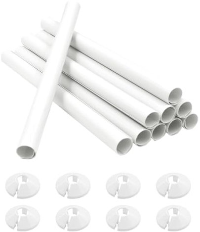 8 PCS Radiator Pipe Covers and Pipe Collars, White 210mm X 15mm Thickened Radiator Sleeves, 15mm Plastic Snap on Radiator Caps, Ideal for Hiding Unsightly Pipes and Enhancing Home Decor.