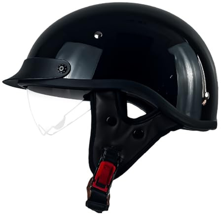 VVPEC Vintage tysk motorcykelhalvhjälm, ECEDOT-godkänd öppen hjälm, retro halvskalshjälm med justerbart snabbspänne och solvisir for vuxna män kvinnor(22,M=57~58cm)