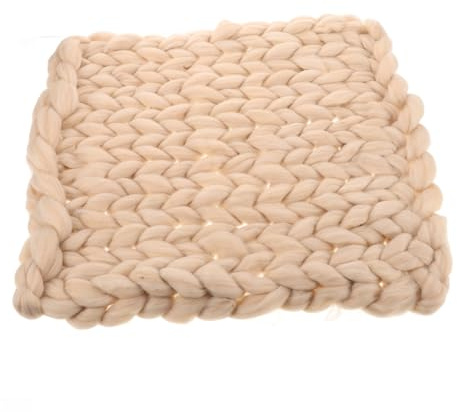 Hemobllo Coperta a Maglia Grossa Intrecciata Beige 50x50 Cm in Lana